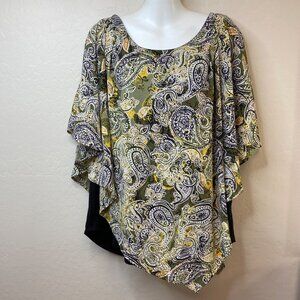 NY Collection Womens Paisley Overlay Tunic Top Black Size 2X